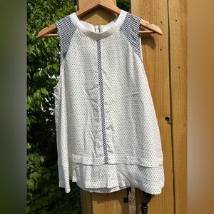 Madewell Silk Sleeveless Cream with Navy Dots Blouse Size Medium